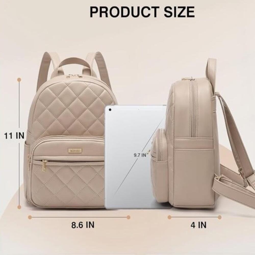 NWT Marvolia Mini Backpack for Women - Vegan Leather Small Fashion Purse Khaki - Picture 2 of 12